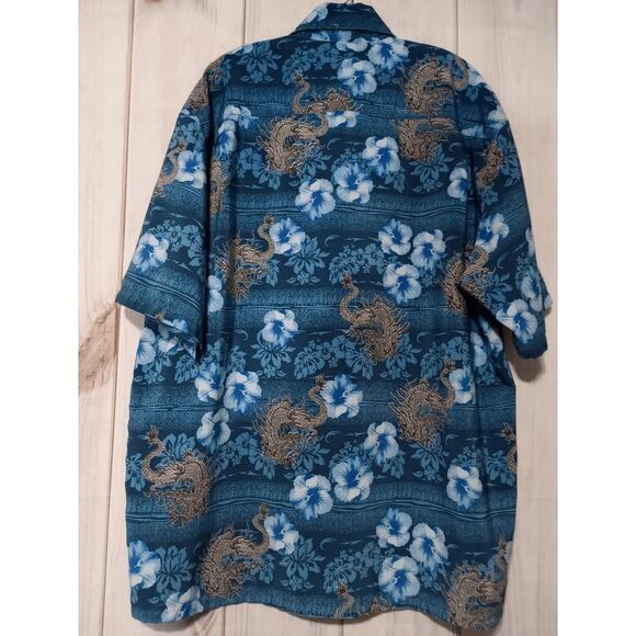 Extreme Gear Shirt Men's Extra Large Button Front Chinese Print Vintage Blue - Picture 2 of 7